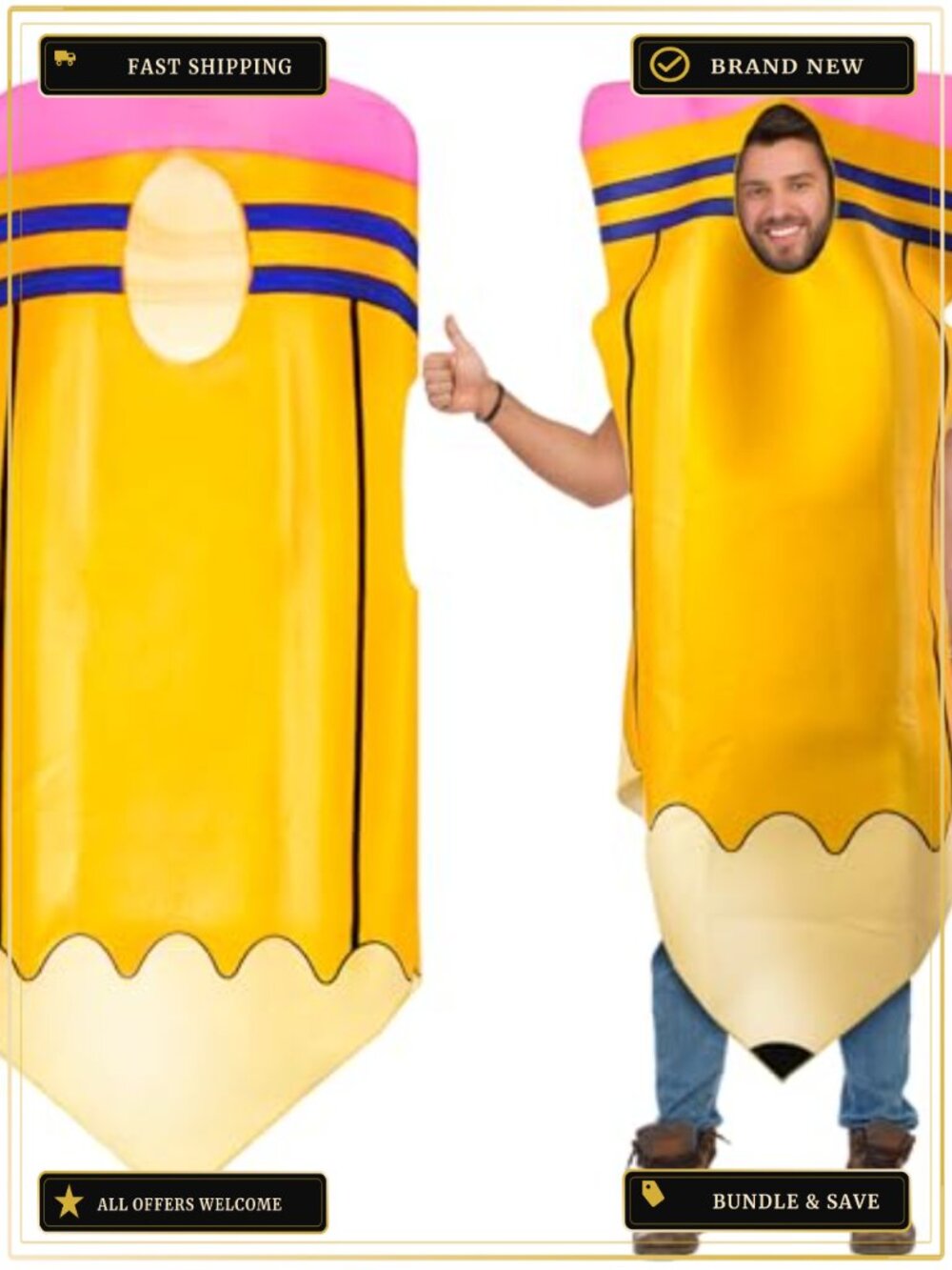 Adult Pencil Costume Full Body Slip-On Halloween Fancy Dress